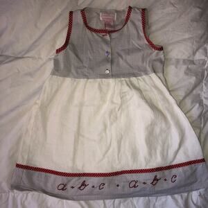 Malina Girls' Linen Dress White Red Embroidered Gingham Size 4T